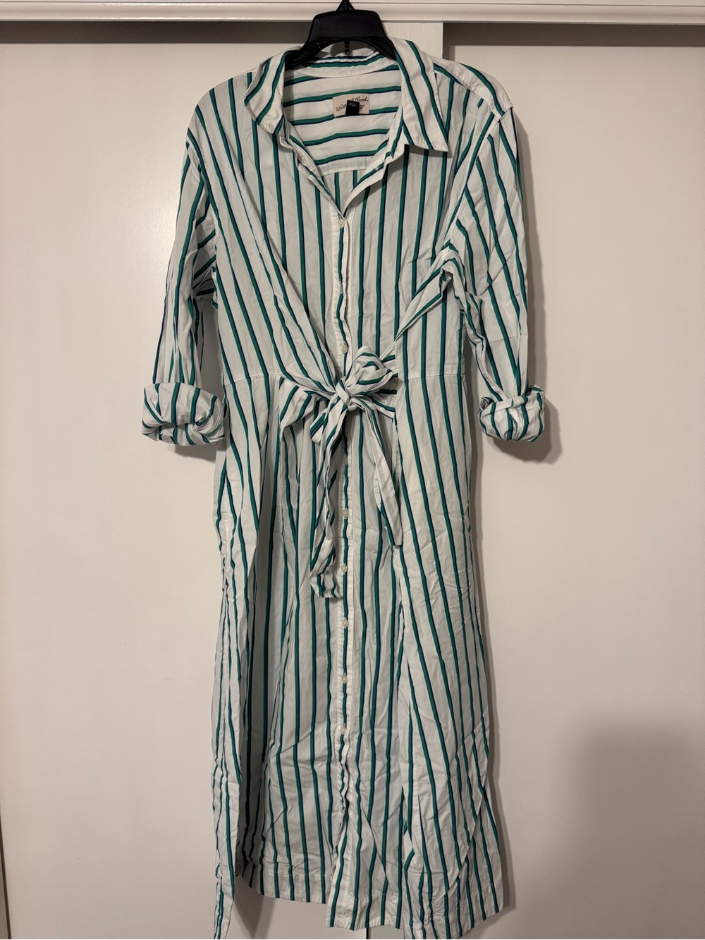 Target Green and White Striped Long-Sleeve Tie-Waist Shirt Dress